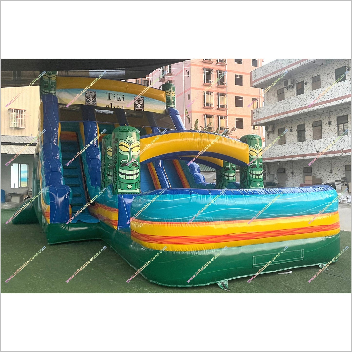 Inflatable Water Pool Slide Tiki Shot Hybrid 2-Piece Triple Lane Big Blow Up Water Slide Playground Equipment For The Home
