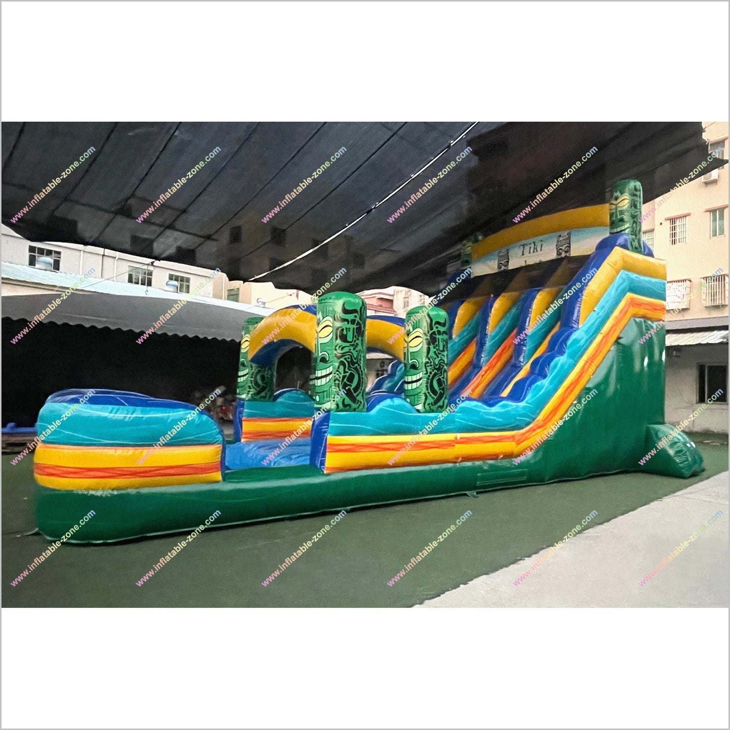 Inflatable Water Pool Slide Tiki Shot Hybrid 2-Piece Triple Lane Big Blow Up Water Slide Playground Equipment For The Home