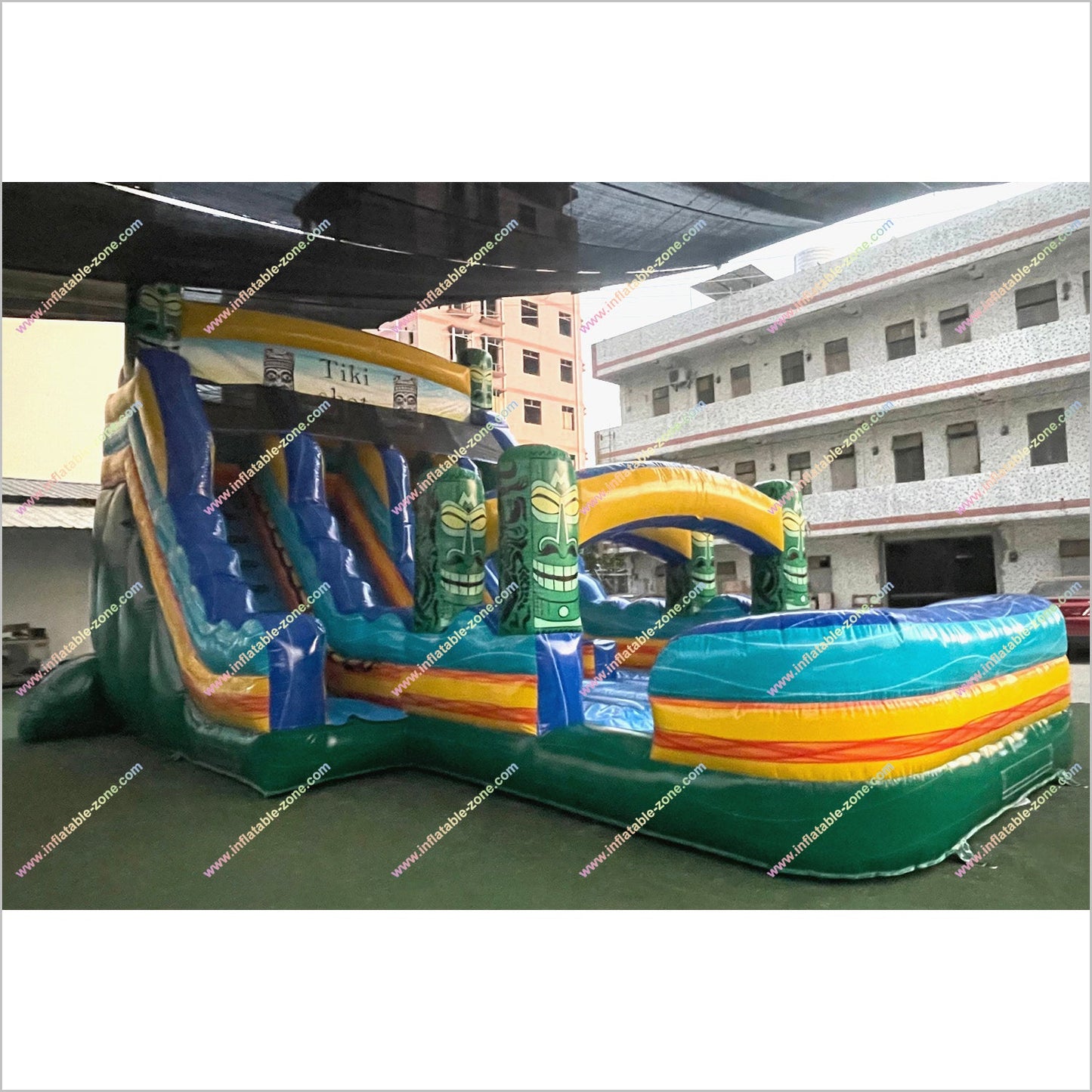 Inflatable Water Pool Slide Tiki Shot Hybrid 2-Piece Triple Lane Big Blow Up Water Slide Playground Equipment For The Home
