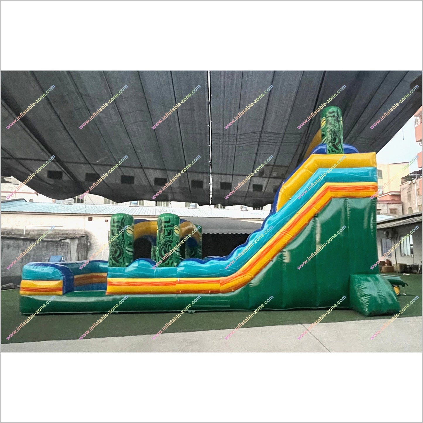 Inflatable Water Pool Slide Tiki Shot Hybrid 2-Piece Triple Lane Big Blow Up Water Slide Playground Equipment For The Home