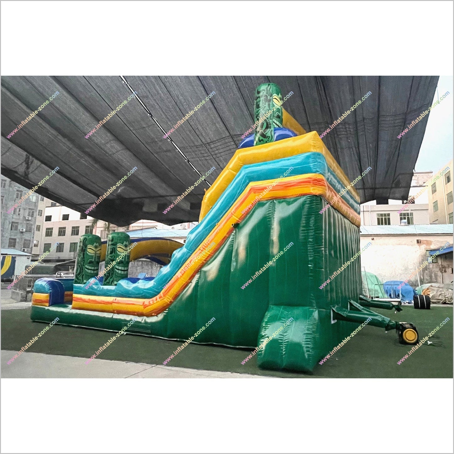 Inflatable Water Pool Slide Tiki Shot Hybrid 2-Piece Triple Lane Big Blow Up Water Slide Playground Equipment For The Home