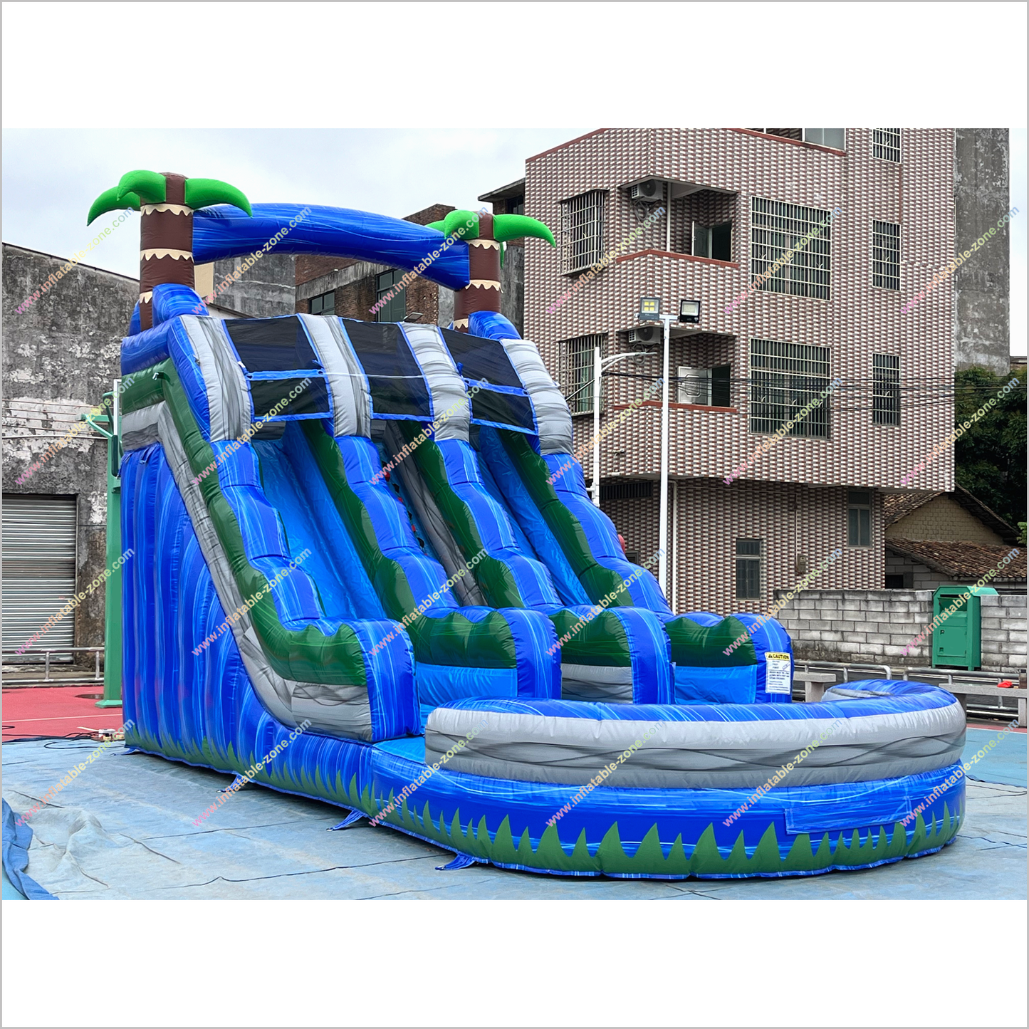 Inflatable Water Slide Hire Tropical Entertainment Palm Tree Double Water Slide Inflatable Pool For Sale - Inflatable-Zone