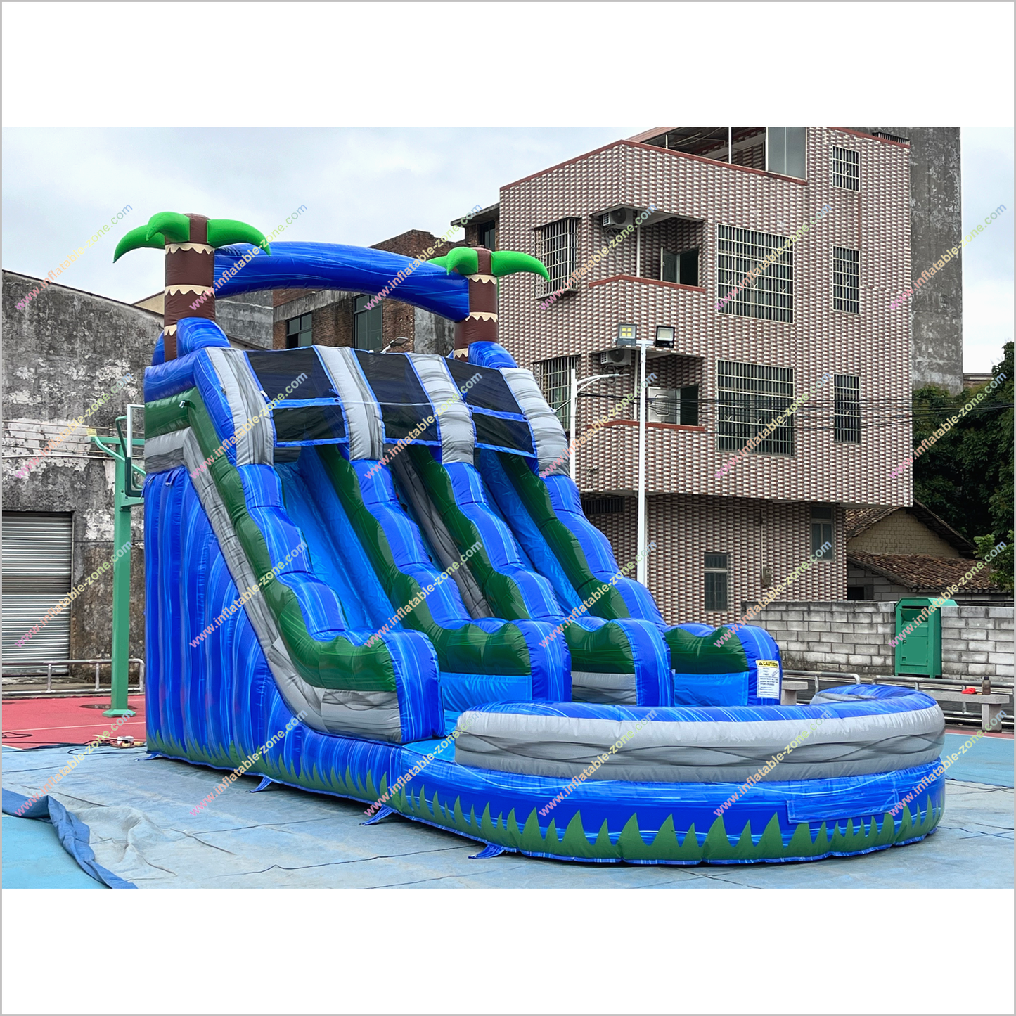 Inflatable Water Slide Hire Tropical Entertainment Palm Tree Double Water Slide Inflatable Pool For Sale - Inflatable-Zone