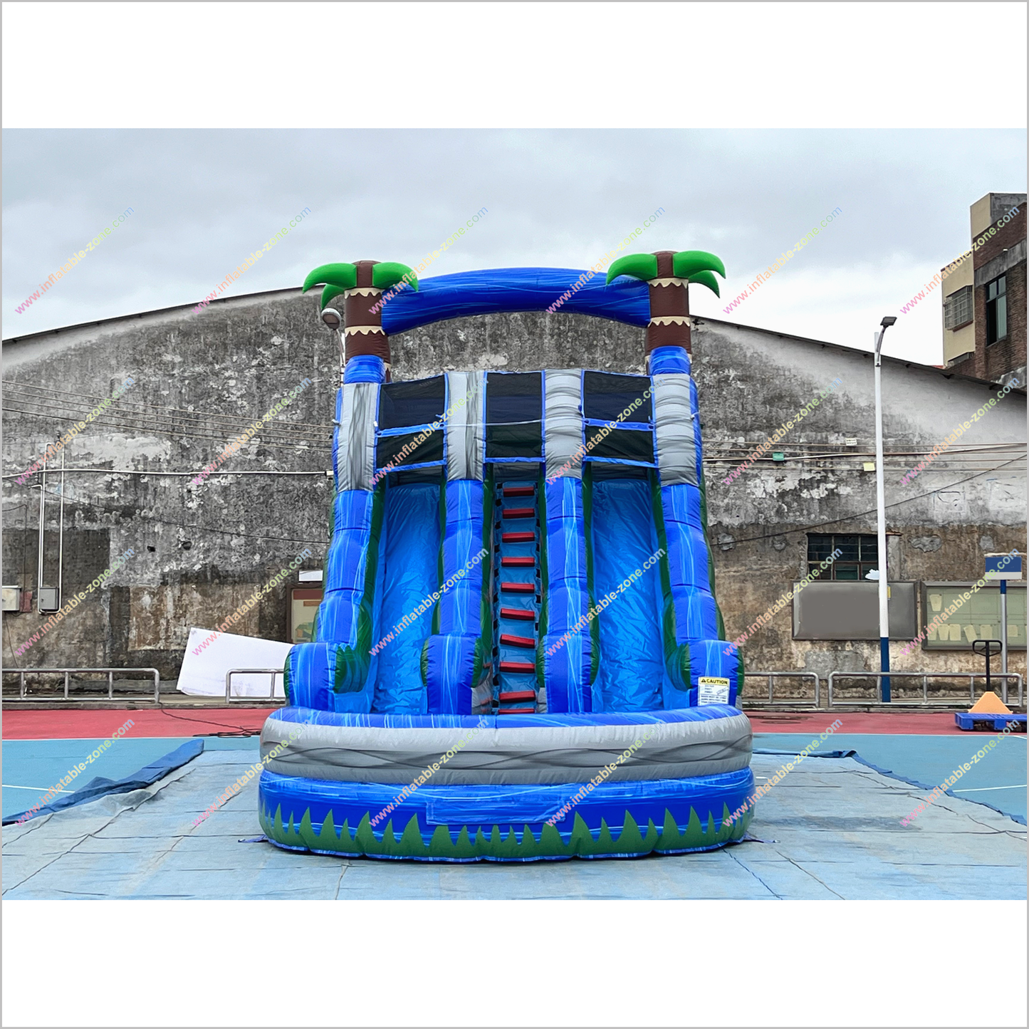 Inflatable Water Slide Hire Tropical Entertainment Palm Tree Double Water Slide Inflatable Pool For Sale - Inflatable-Zone