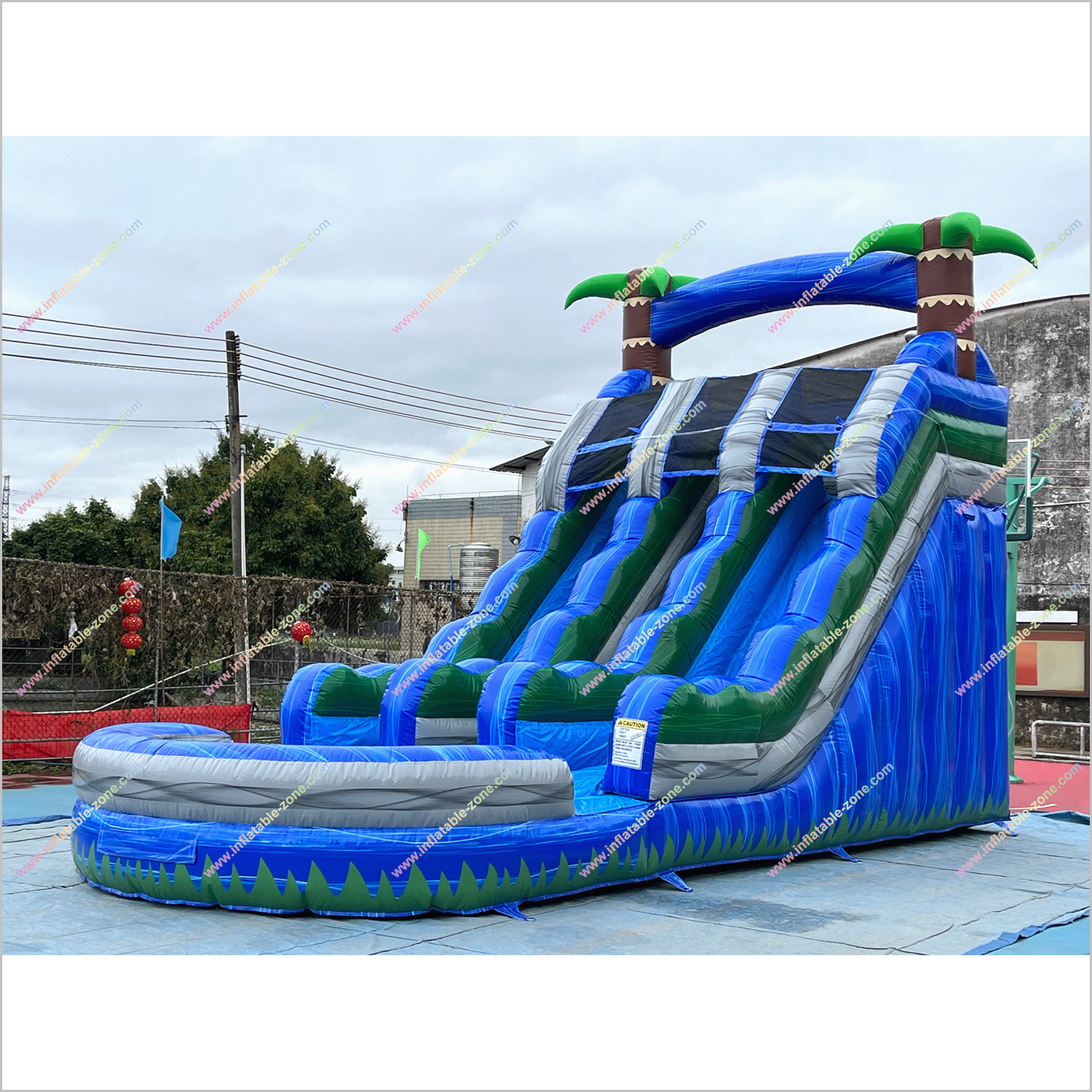 Inflatable Water Slide Hire Tropical Entertainment Palm Tree Double Water Slide Inflatable Pool For Sale - Inflatable-Zone