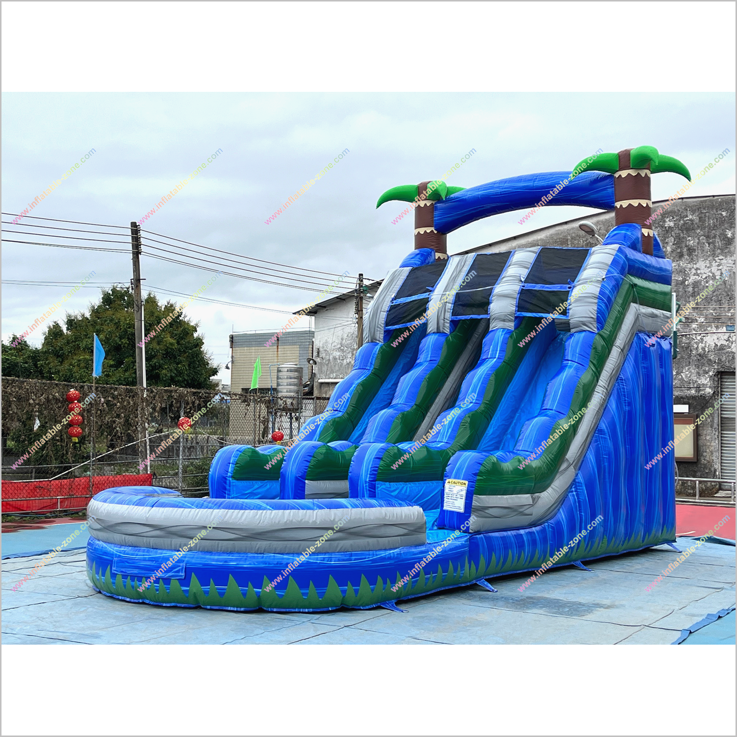 Inflatable Water Slide Hire Tropical Entertainment Palm Tree Double Water Slide Inflatable Pool For Sale - Inflatable-Zone