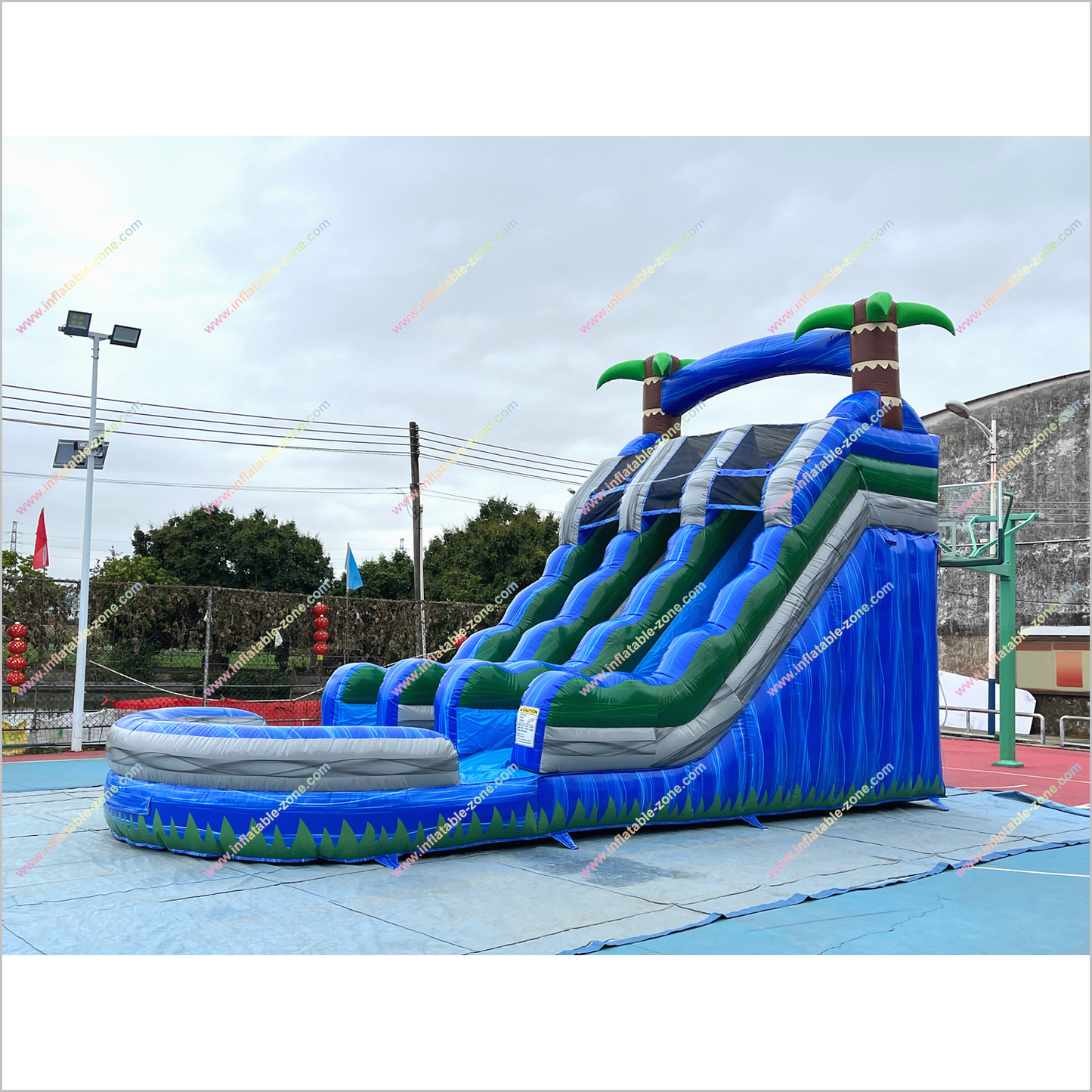 Inflatable Water Slide Hire Tropical Entertainment Palm Tree Double Water Slide Inflatable Pool For Sale - Inflatable-Zone