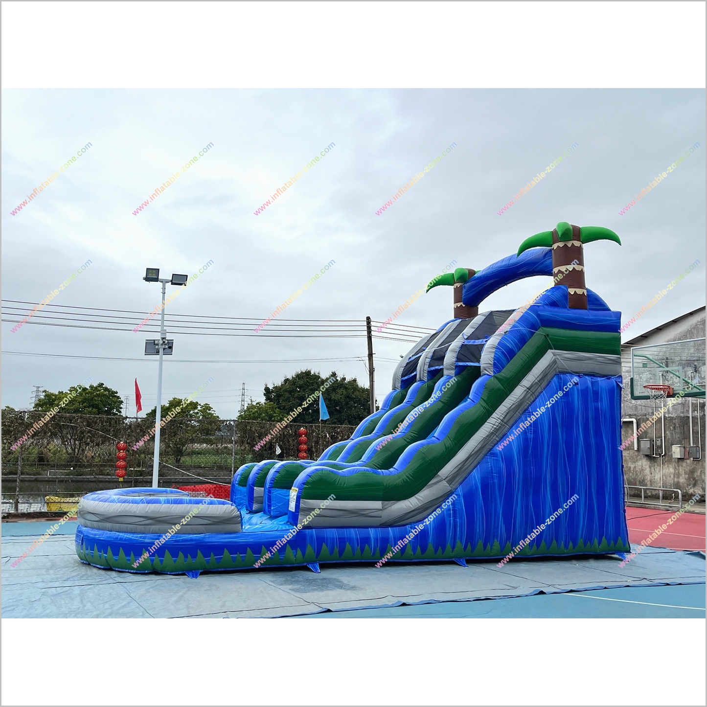 Inflatable Water Slide Hire Tropical Entertainment Palm Tree Double Water Slide Inflatable Pool For Sale - Inflatable-Zone
