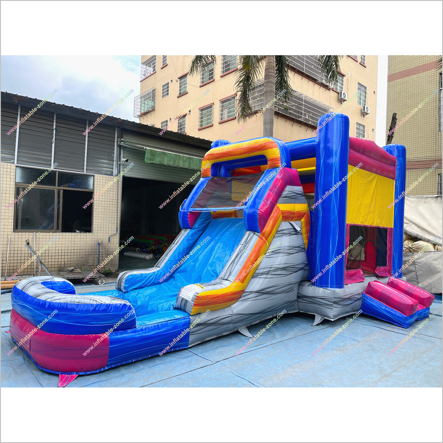 Inflatable Single Big Lane Bounce House With Slide And Pool Wet Dry Combo Inflatable Water Slide Jumping Castle Hire