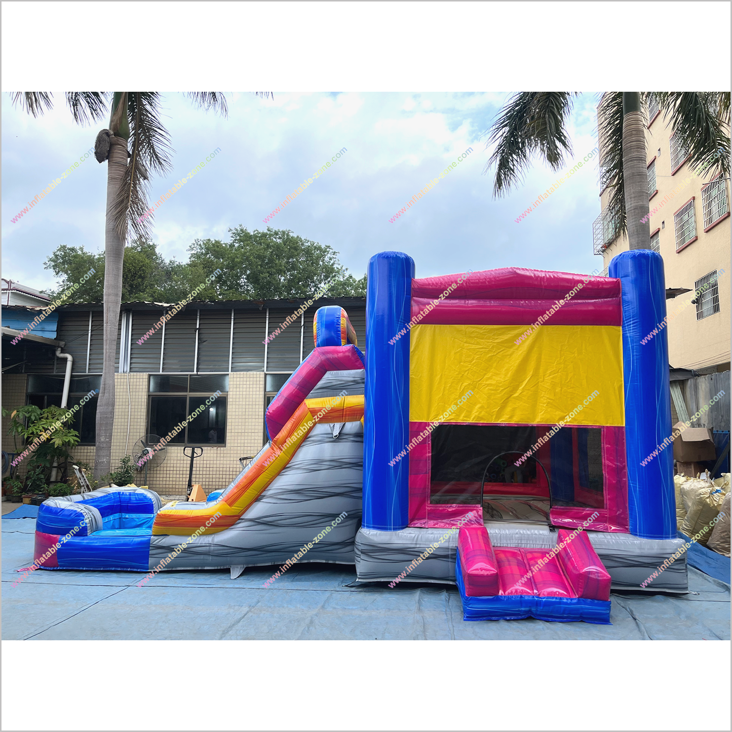 Inflatable Single Big Lane Bounce House With Slide And Pool Wet Dry Combo Inflatable Water Slide Jumping Castle Hire