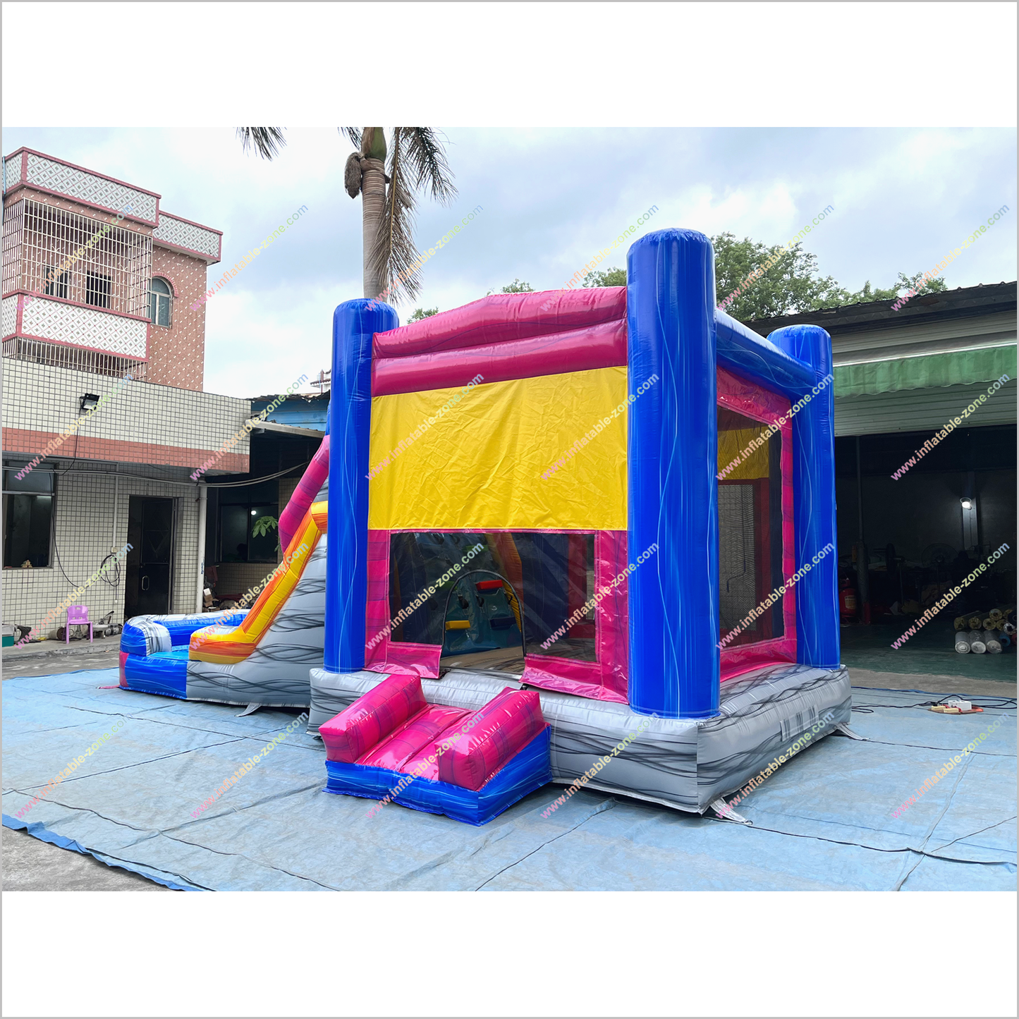 Inflatable Single Big Lane Bounce House With Slide And Pool Wet Dry Combo Inflatable Water Slide Jumping Castle Hire