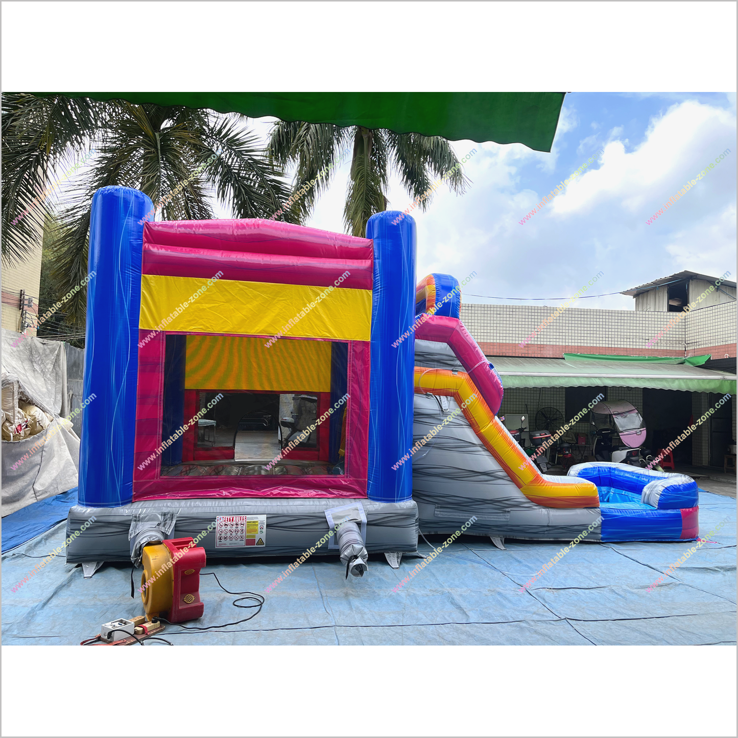 Inflatable Single Big Lane Bounce House With Slide And Pool Wet Dry Combo Inflatable Water Slide Jumping Castle Hire