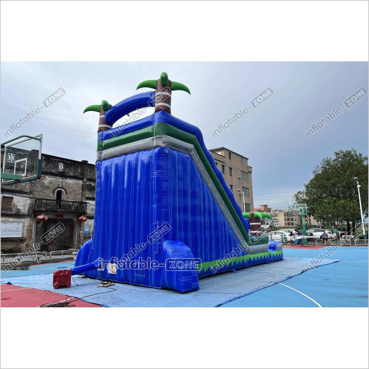 Commercial Blue Marble Wave Monster Inflatable Water Slide Tropical Inflatable Jungle Waterslide With Pool - Inflatable-Zone