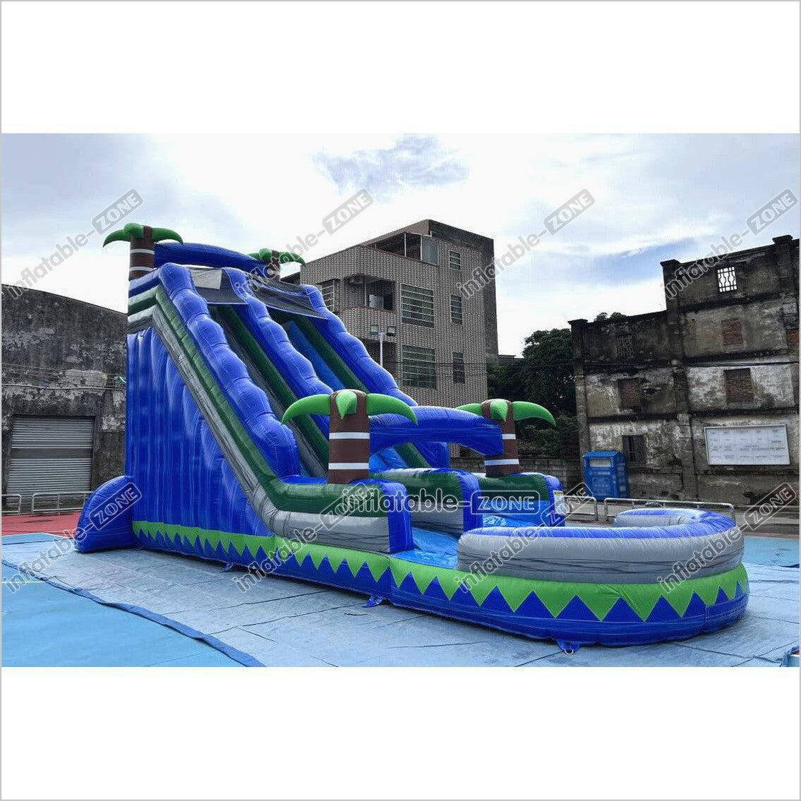 Commercial Blue Marble Wave Monster Inflatable Water Slide Tropical Inflatable Jungle Waterslide With Pool - Inflatable-Zone
