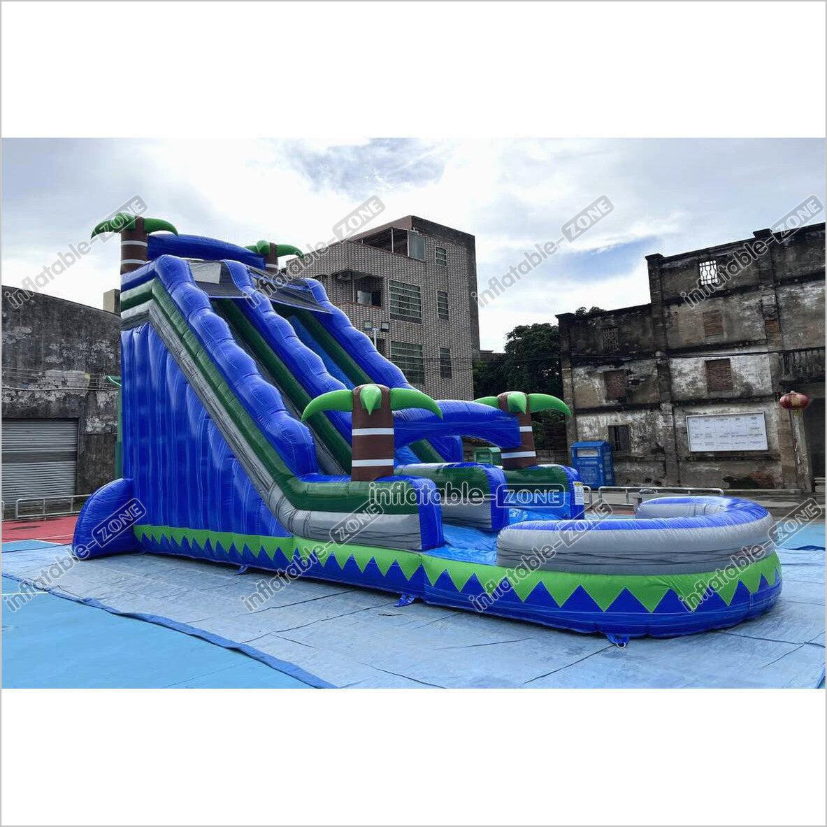 Commercial Blue Marble Wave Monster Inflatable Water Slide Tropical Inflatable Jungle Waterslide With Pool - Inflatable-Zone