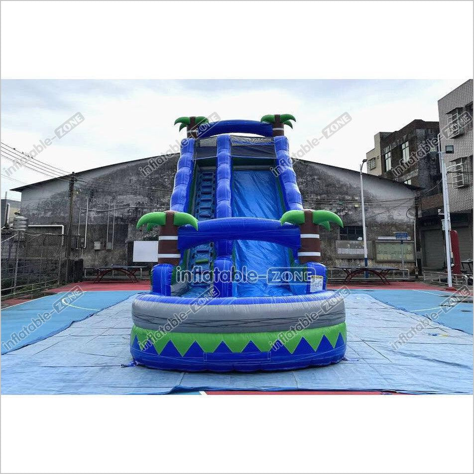 Commercial Blue Marble Wave Monster Inflatable Water Slide Tropical Inflatable Jungle Waterslide With Pool - Inflatable-Zone