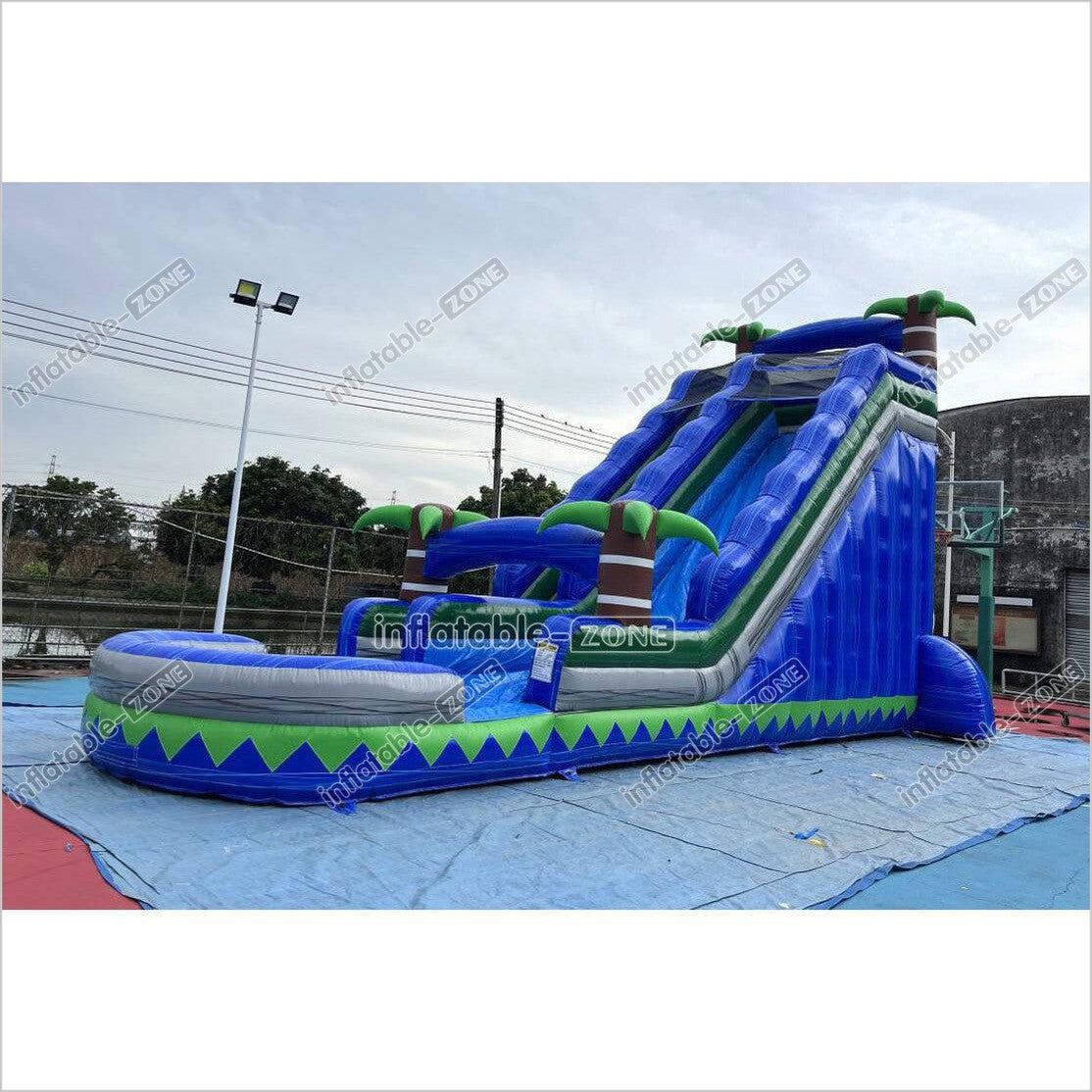 Commercial Blue Marble Wave Monster Inflatable Water Slide Tropical Inflatable Jungle Waterslide With Pool - Inflatable-Zone
