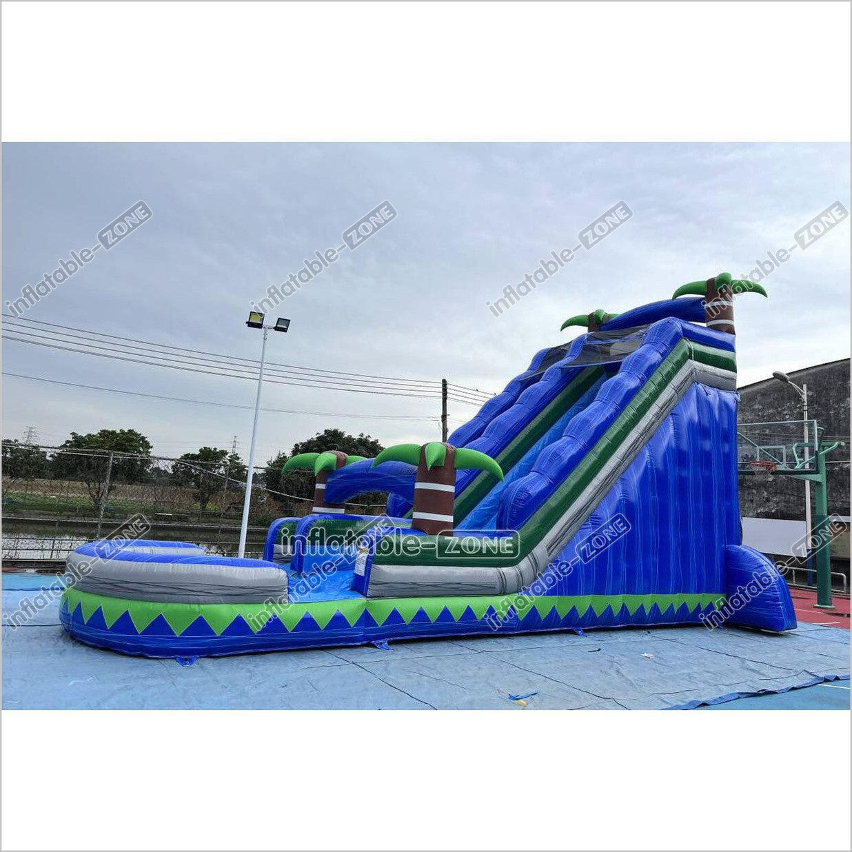 Commercial Blue Marble Wave Monster Inflatable Water Slide Tropical Inflatable Jungle Waterslide With Pool - Inflatable-Zone