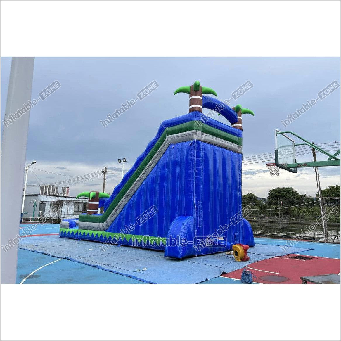 Commercial Blue Marble Wave Monster Inflatable Water Slide Tropical Inflatable Jungle Waterslide With Pool - Inflatable-Zone