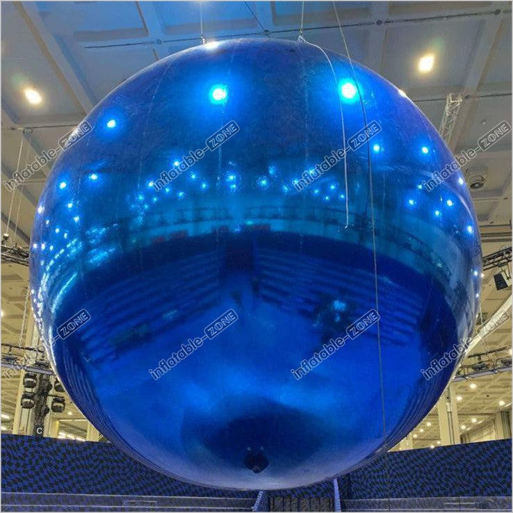 Blue Inflatable Mirror Ball Giant Brightness Hanging Mirror Balloon Inflatable Reflected Ball - Inflatable-Zone