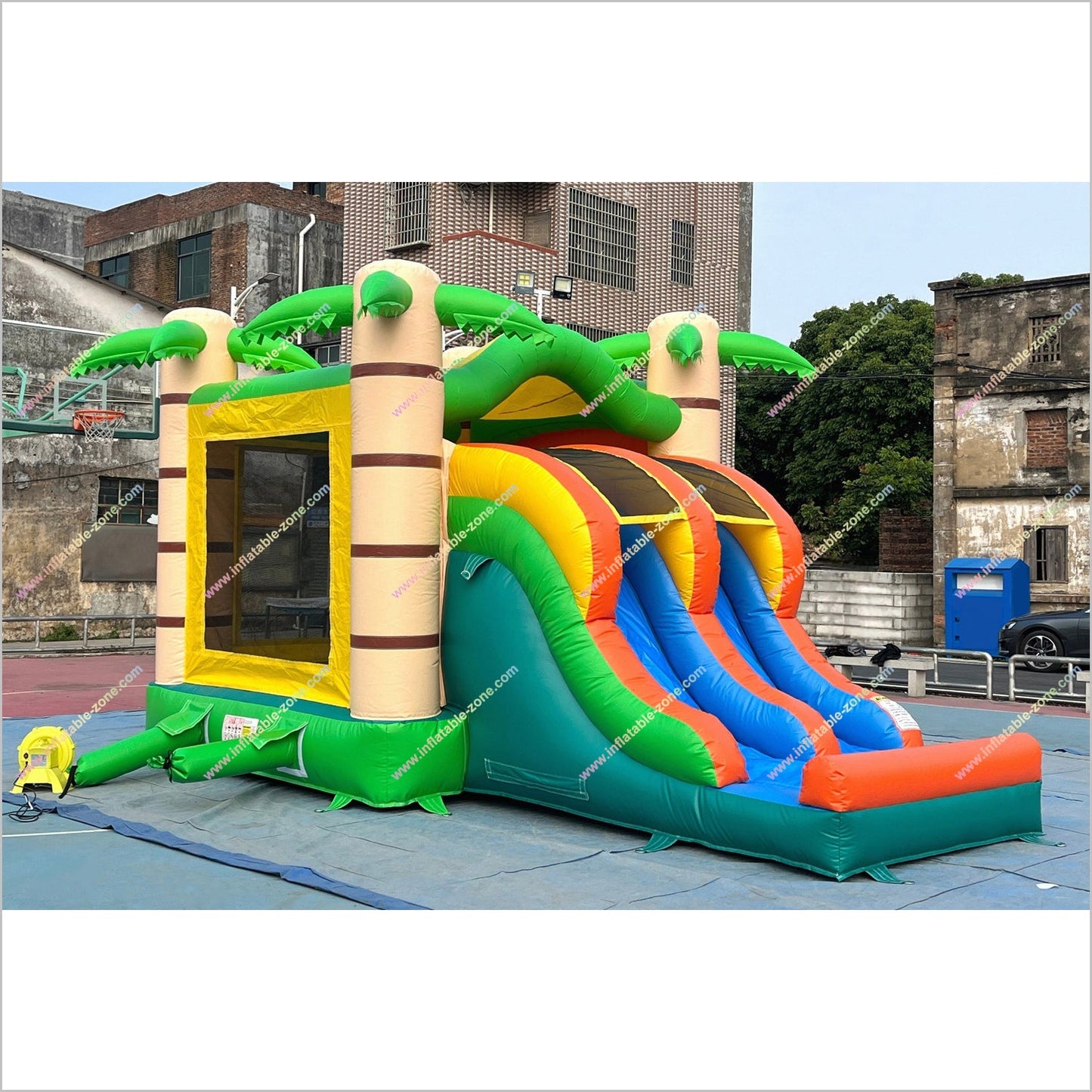 Jungle Jump Inflatable Palm Tree Bounce House With Water Slide Combo Tropical Bouncy Castle Water Slide Hire