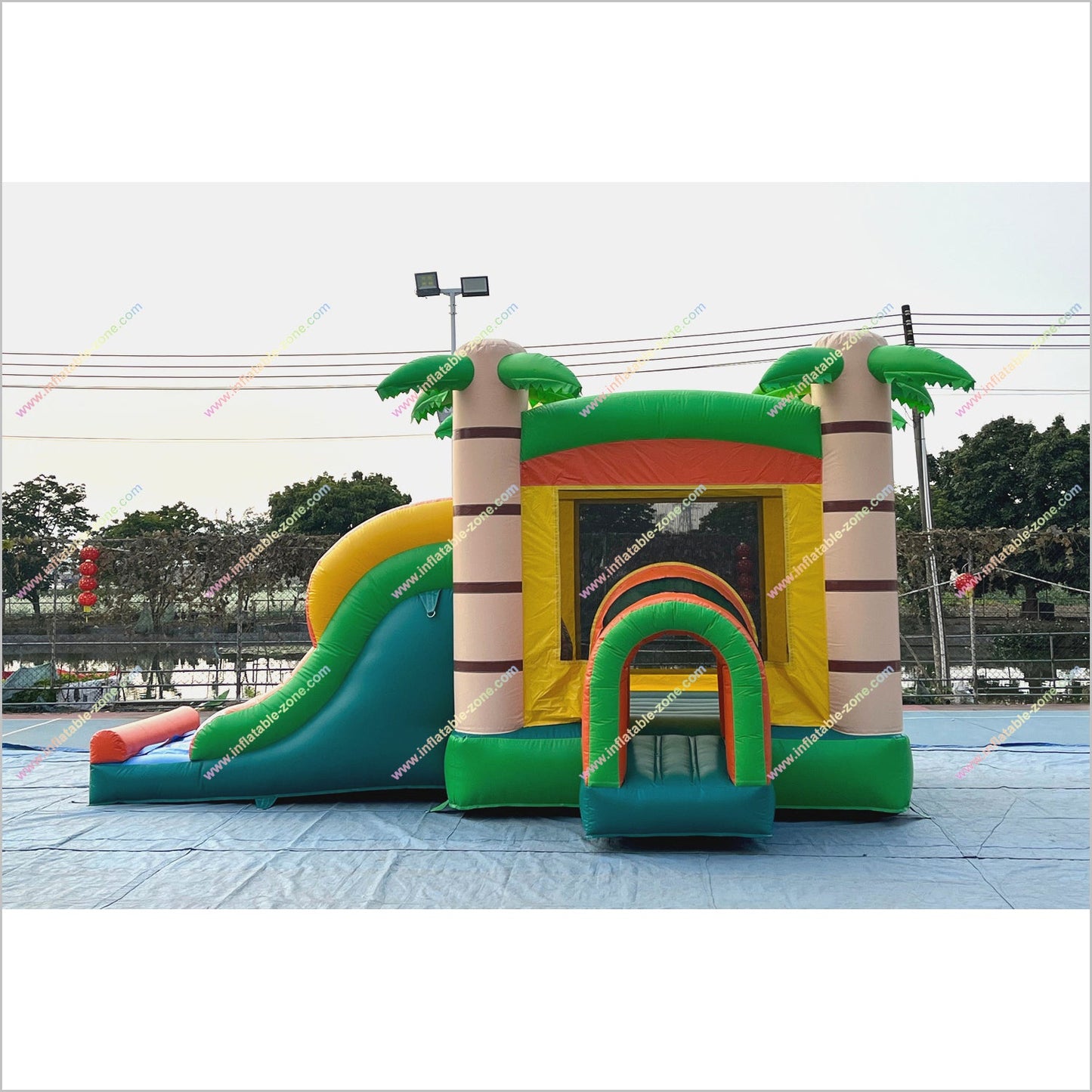 Jungle Jump Inflatable Palm Tree Bounce House With Water Slide Combo Tropical Bouncy Castle Water Slide Hire