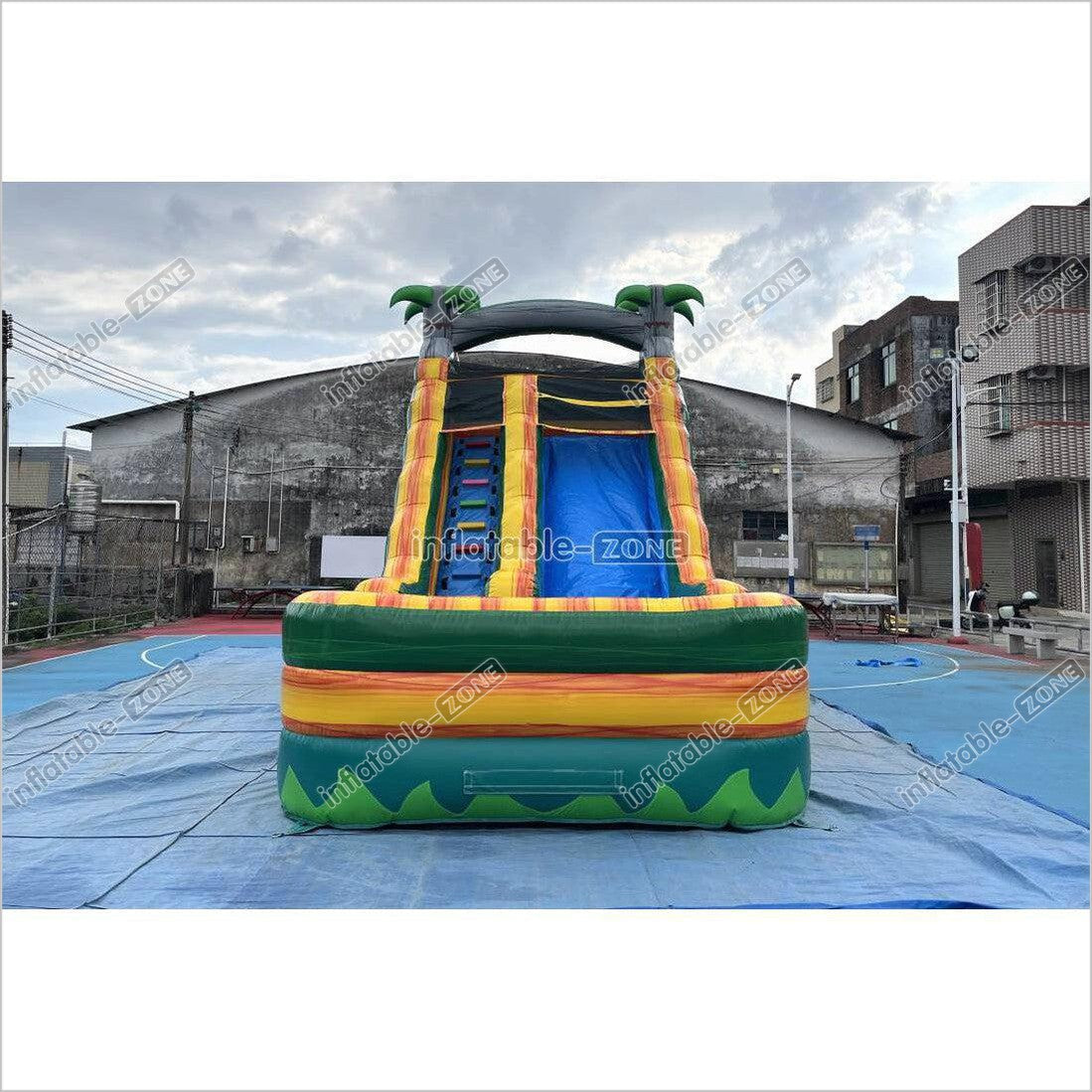 Palm Tree Inflatable Water Slide Outdoor Commercial Grade Water Jumping Castle With Slide And Splash Pool - Inflatable-Zone