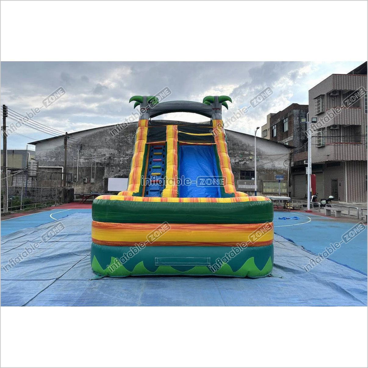 Palm Tree Inflatable Water Slide Outdoor Commercial Grade Water Jumping Castle With Slide And Splash Pool - Inflatable-Zone