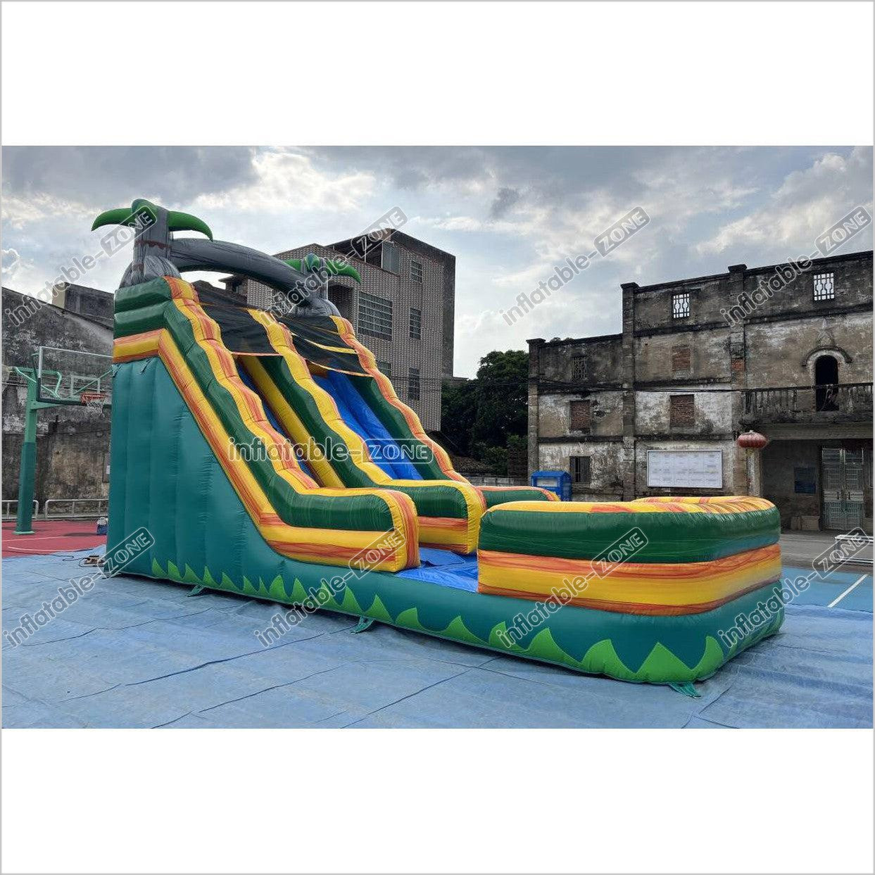 Palm Tree Inflatable Water Slide Outdoor Commercial Grade Water Jumping Castle With Slide And Splash Pool - Inflatable-Zone