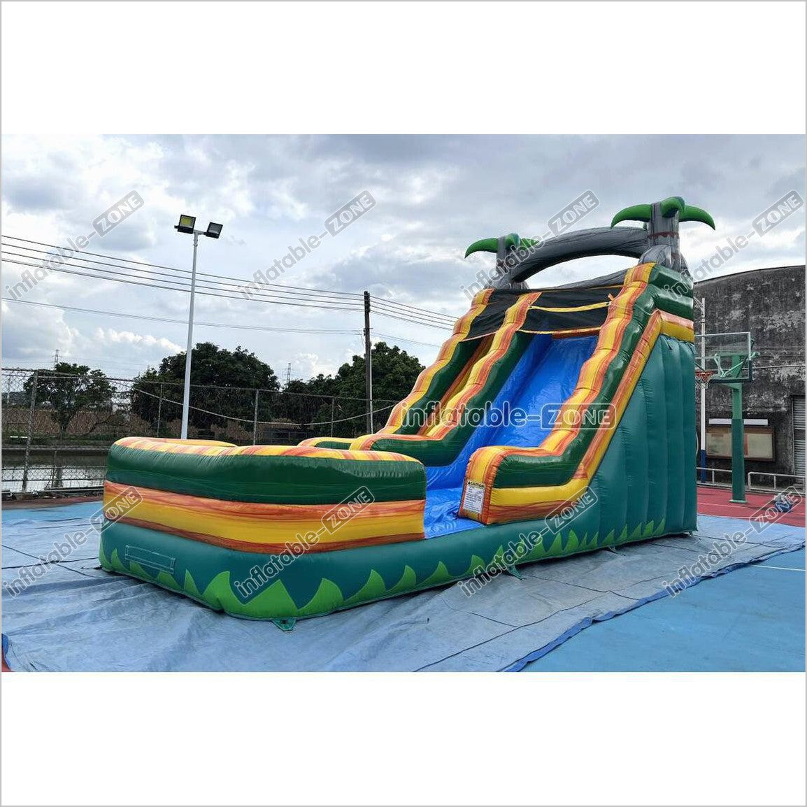 Palm Tree Inflatable Water Slide Outdoor Commercial Grade Water Jumping Castle With Slide And Splash Pool - Inflatable-Zone