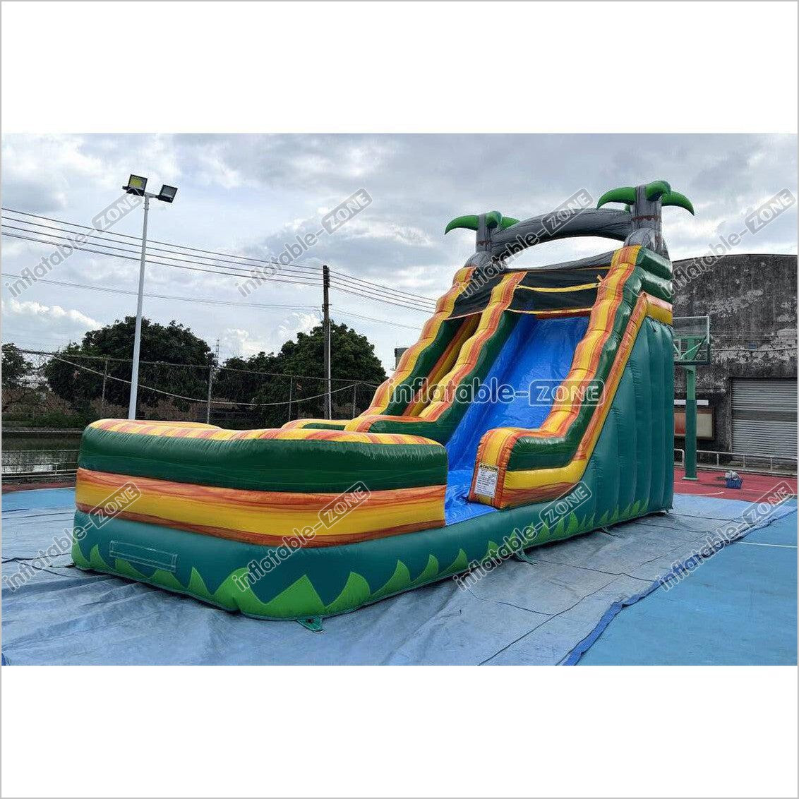 Palm Tree Inflatable Water Slide Outdoor Commercial Grade Water Jumping Castle With Slide And Splash Pool - Inflatable-Zone