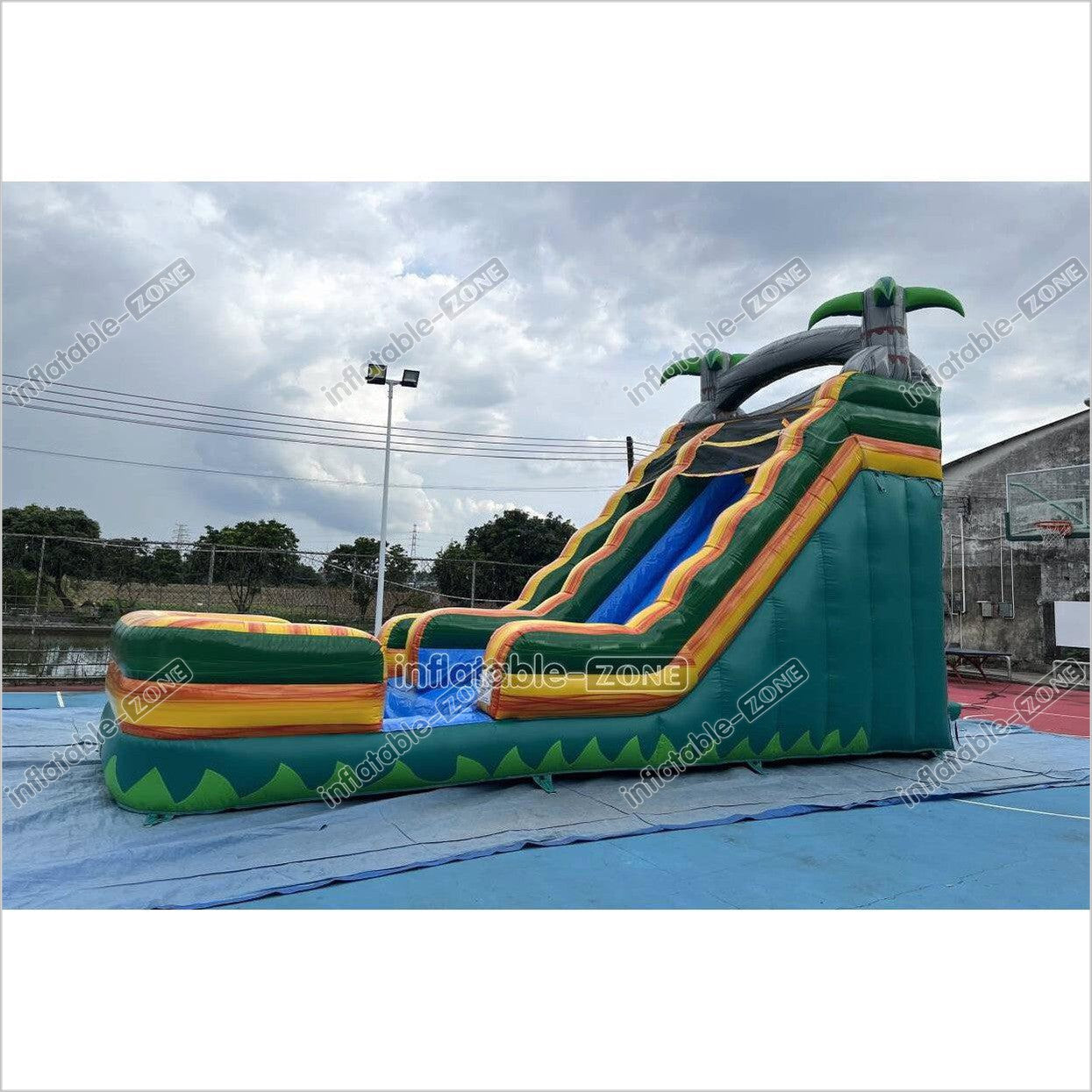 Palm Tree Inflatable Water Slide Outdoor Commercial Grade Water Jumping Castle With Slide And Splash Pool - Inflatable-Zone