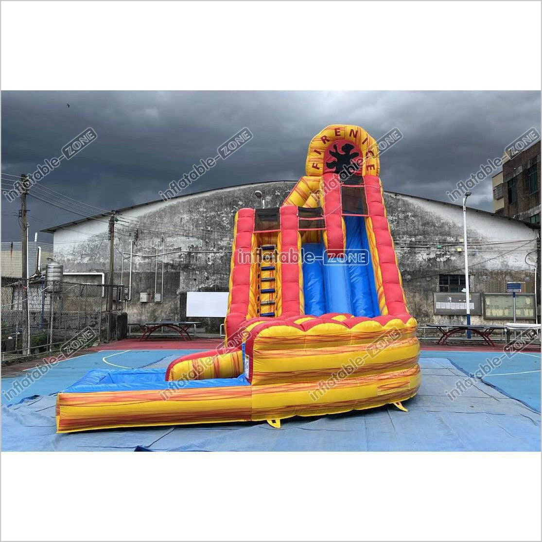Playground Giant Waterslide With Pool Inflatable Pipeline Fire And Ice Dual Lane Inflatable Water Slide - Inflatable-Zone
