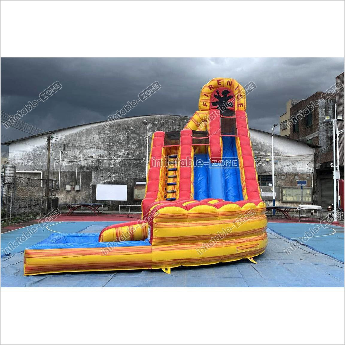 Playground Giant Waterslide With Pool Inflatable Pipeline Fire And Ice Dual Lane Inflatable Water Slide - Inflatable-Zone