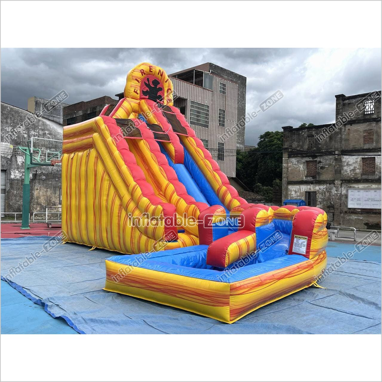 Playground Giant Waterslide With Pool Inflatable Pipeline Fire And Ice Dual Lane Inflatable Water Slide - Inflatable-Zone