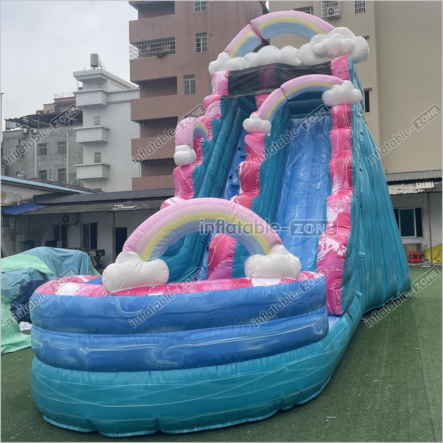 Imperfectly Perfect Rainbow Water Slide Inflatable Bounce Pool Outdoor Waterslide Birthday Party - Inflatable-Zone
