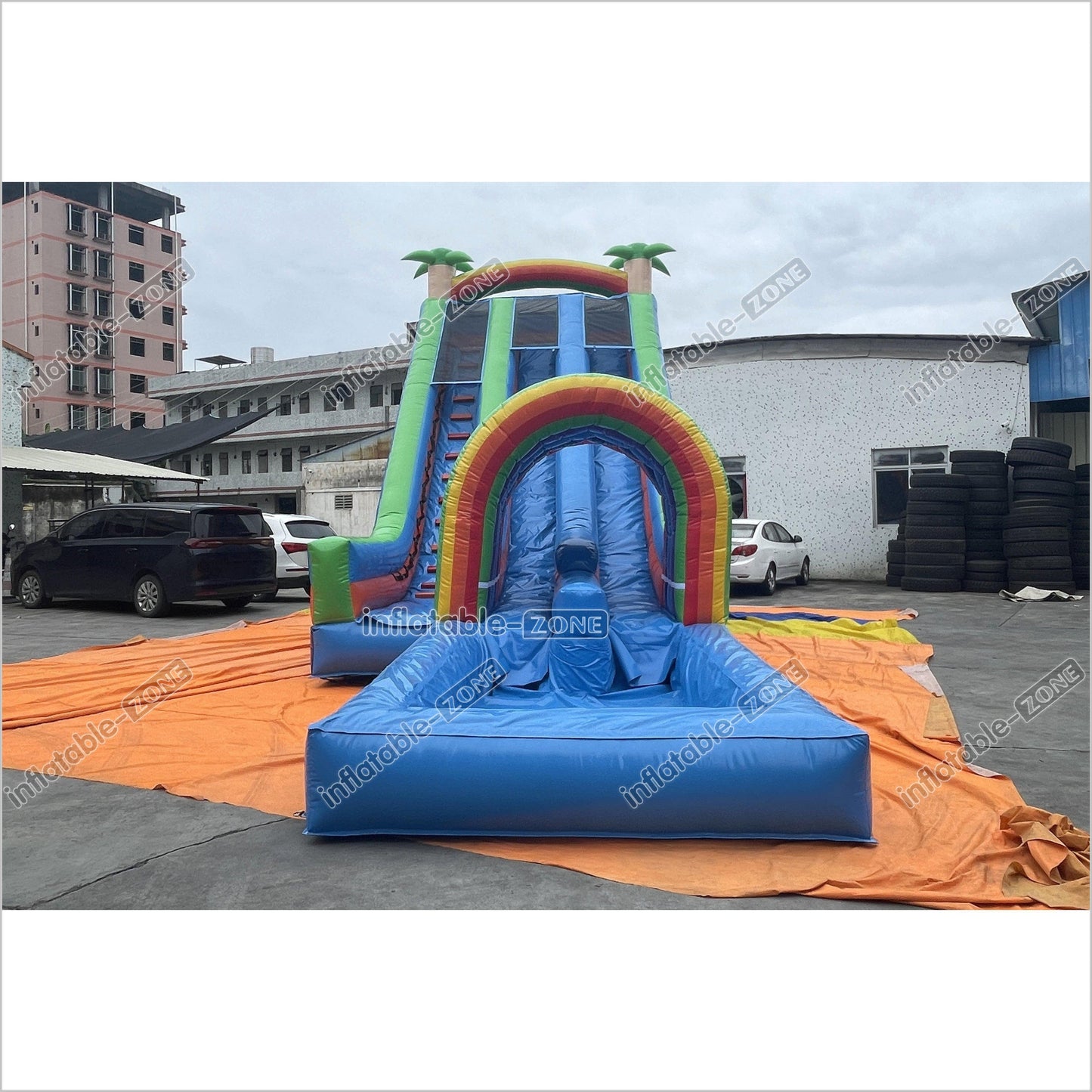Rainbow Double Splash Water Slides Funny Inflatable Jumping Castle Large Backyard Waterslide For Pool - Inflatable-Zone