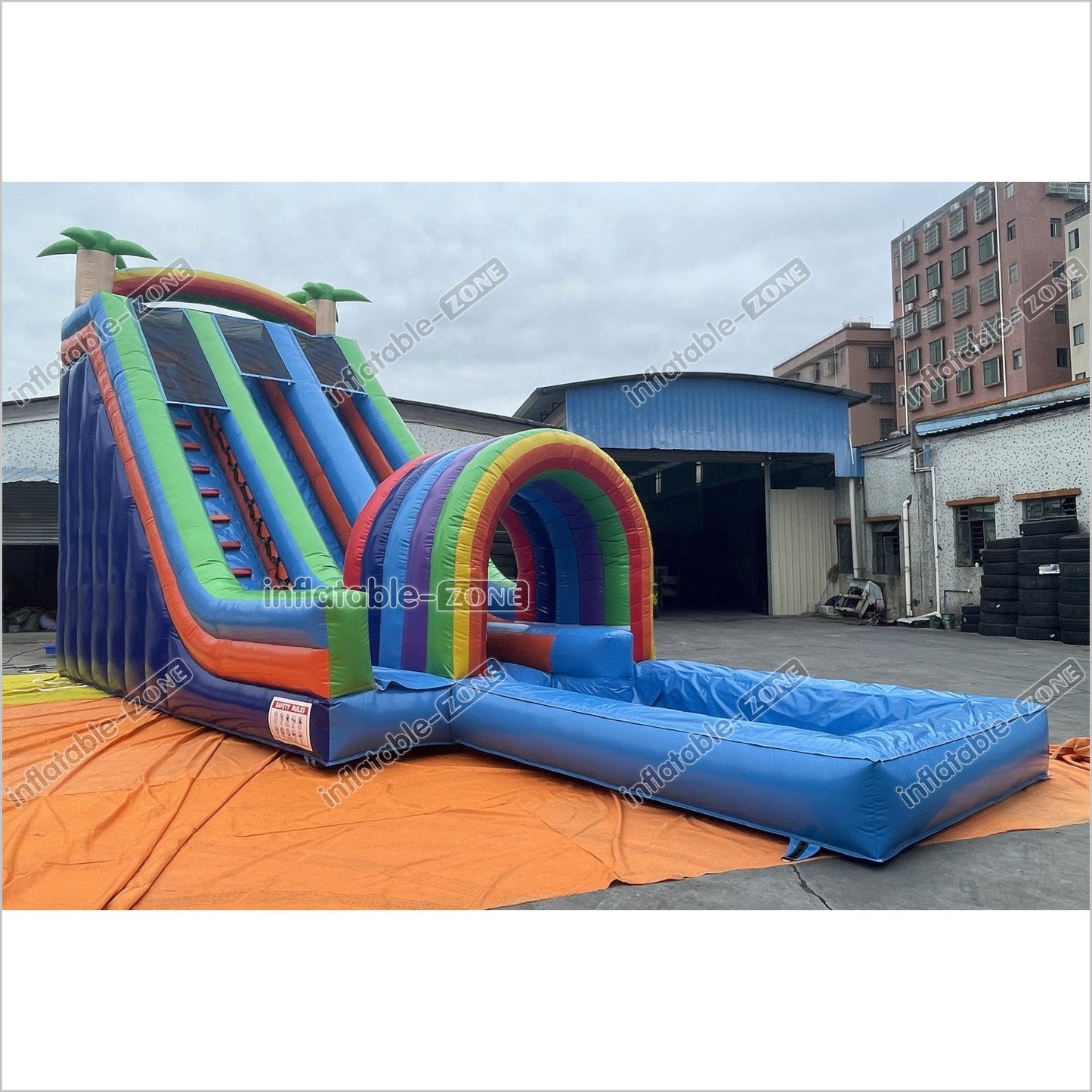 Rainbow Double Splash Water Slides Funny Inflatable Jumping Castle Large Backyard Waterslide For Pool - Inflatable-Zone
