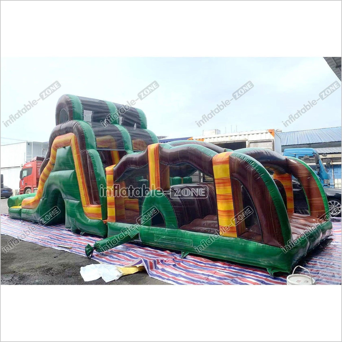 Outdoor Swimming Pool Inflatable Obstacle Course Challenge Race Interactive Large Inflatable Game Obstacle With Slide - Inflatable-Zone