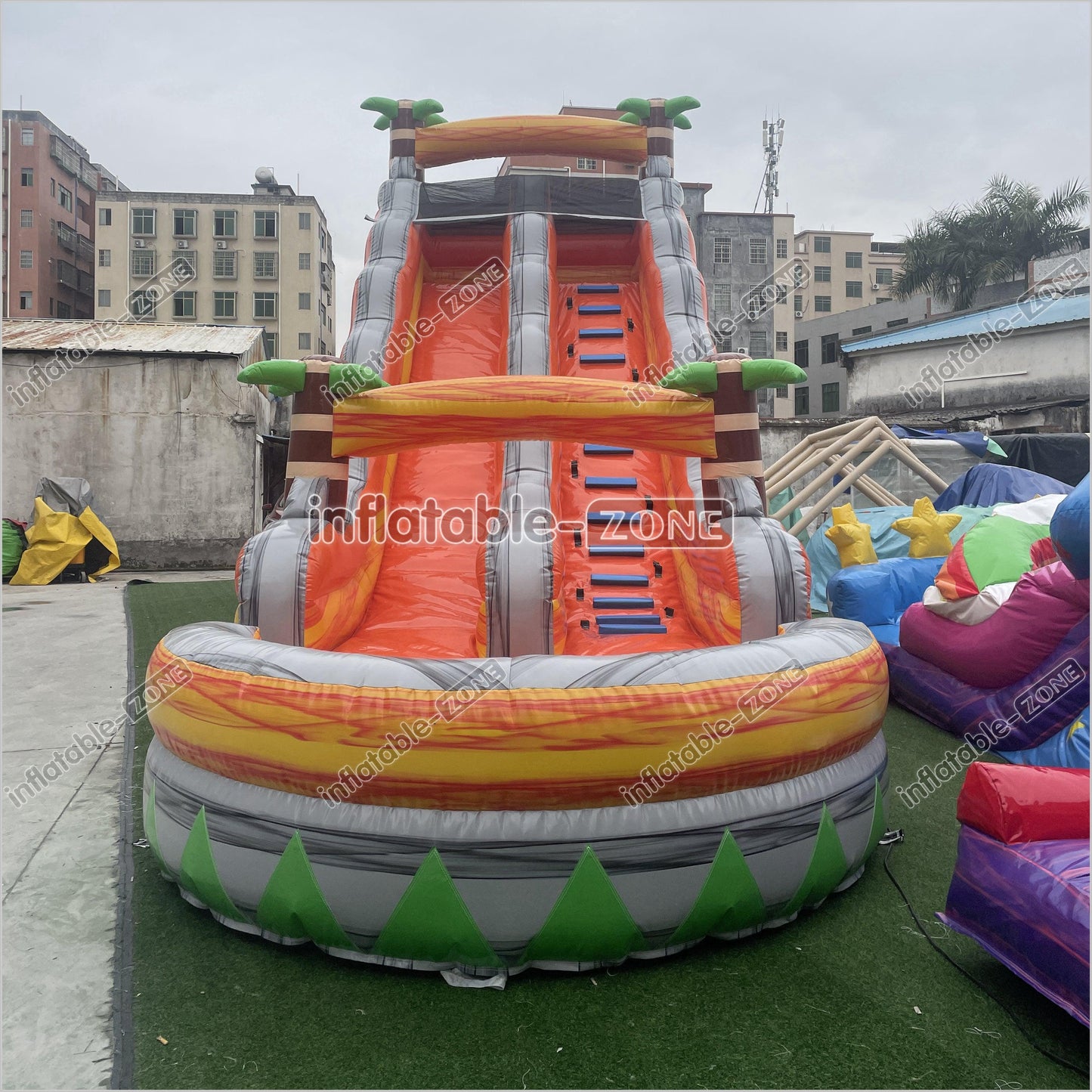 Tropical Inflatable Water Slide With Splash Pool Large Commerical Outdoor Lava Water Slide - Inflatable-Zone