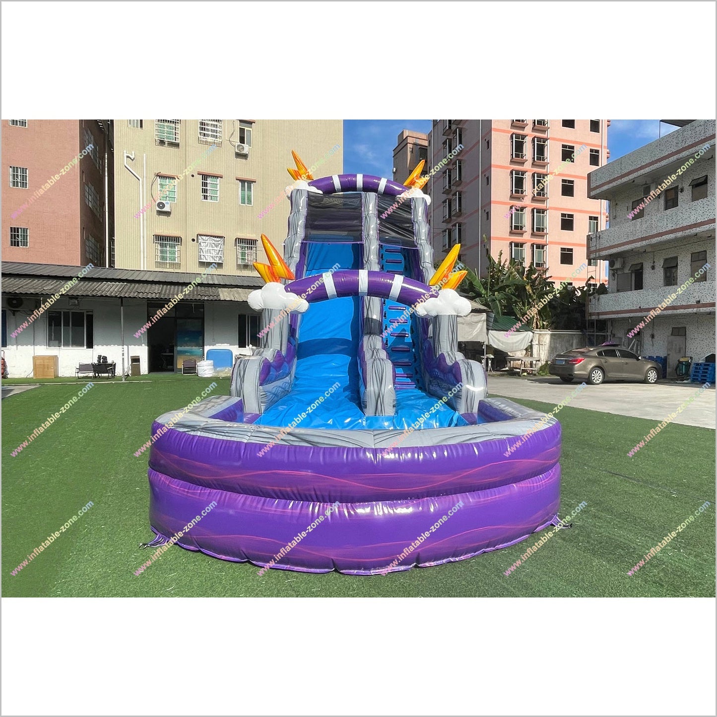 Thunder And Lightning Waterslide Pool Inflatable Blazing Flame Big Soft Play Near Me Water Slide Bouncy Castle Hire