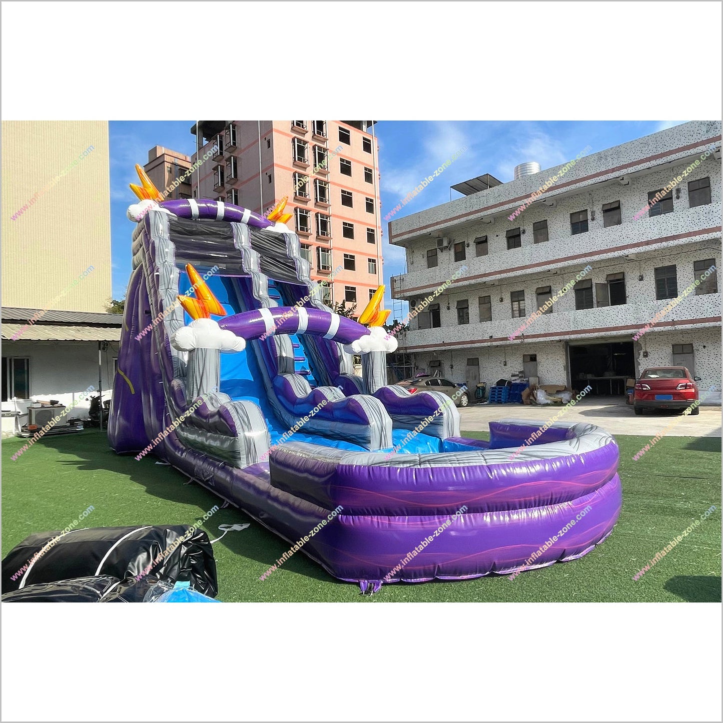 Thunder And Lightning Waterslide Pool Inflatable Blazing Flame Big Soft Play Near Me Water Slide Bouncy Castle Hire