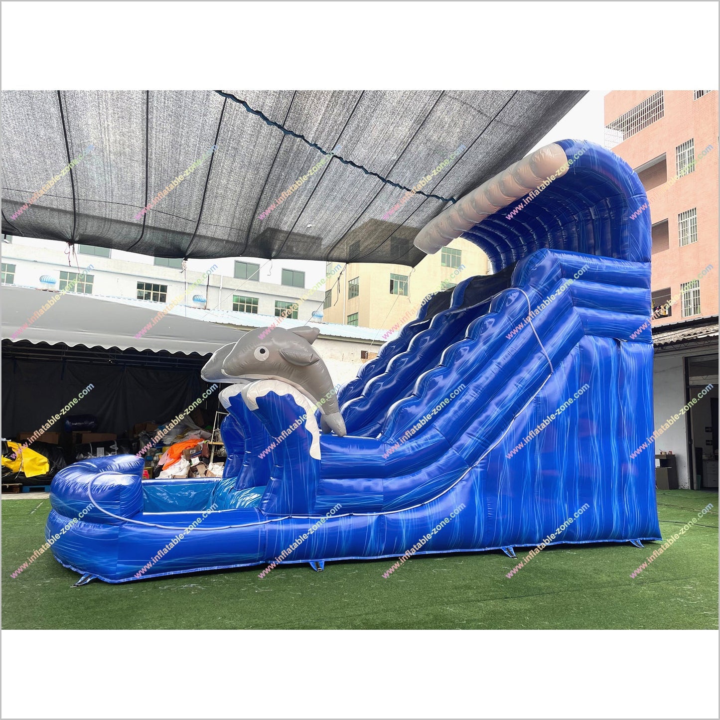 Twin Dolphin Water Slide Inflatables Near Me Ocean Wave Design Big Water Slide Blow Up Splash Pool For Sale