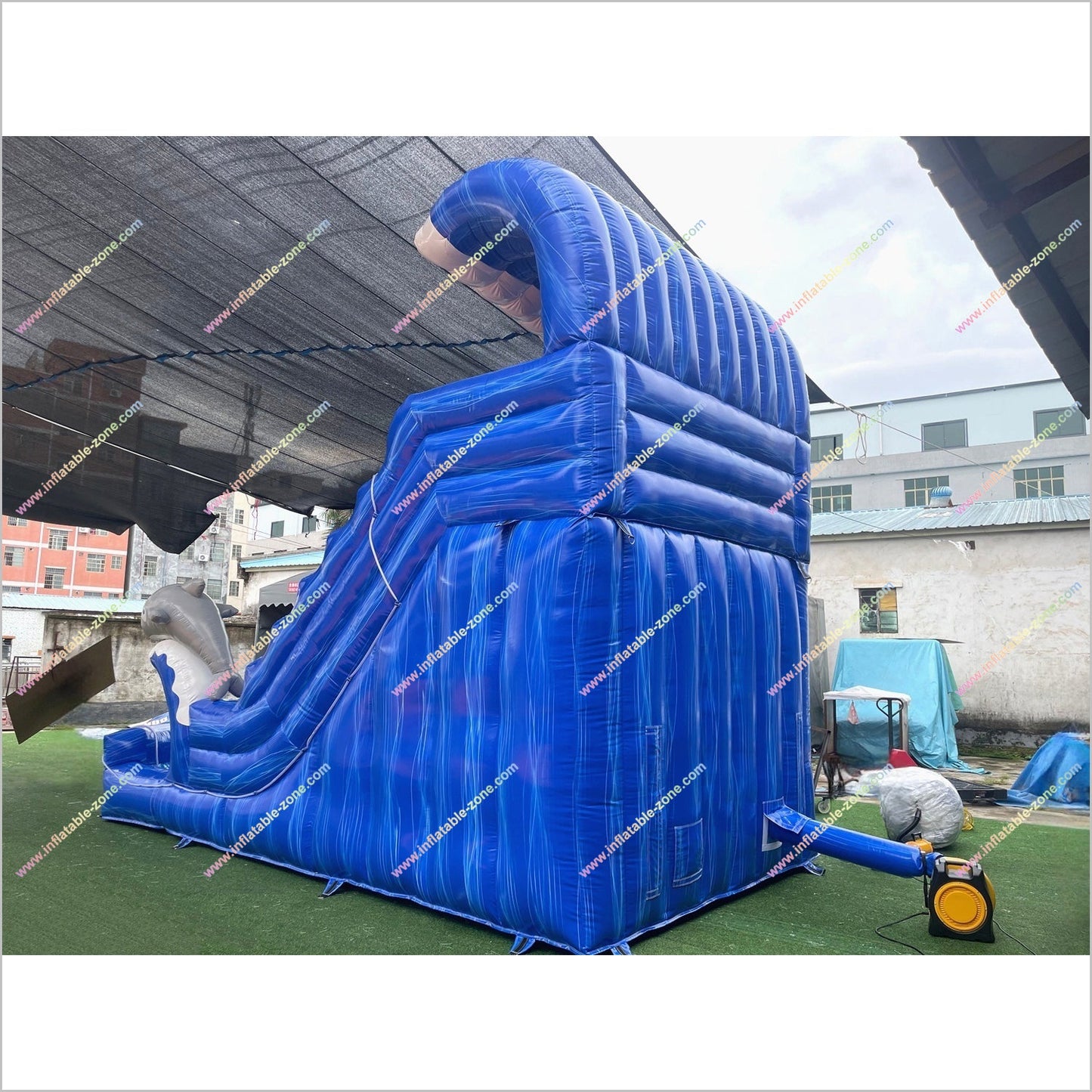Twin Dolphin Water Slide Inflatables Near Me Ocean Wave Design Big Water Slide Blow Up Splash Pool For Sale