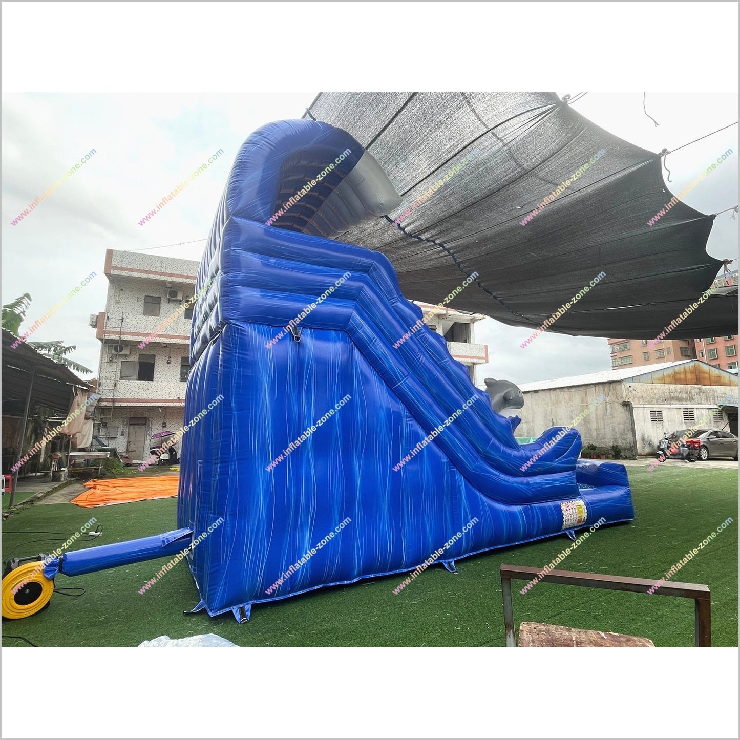 Twin Dolphin Water Slide Inflatables Near Me Ocean Wave Design Big Water Slide Blow Up Splash Pool For Sale