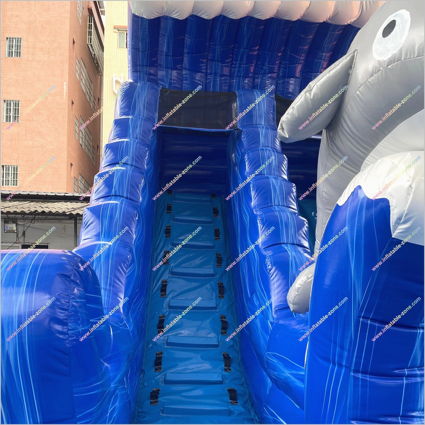Twin Dolphin Water Slide Inflatables Near Me Ocean Wave Design Big Water Slide Blow Up Splash Pool For Sale