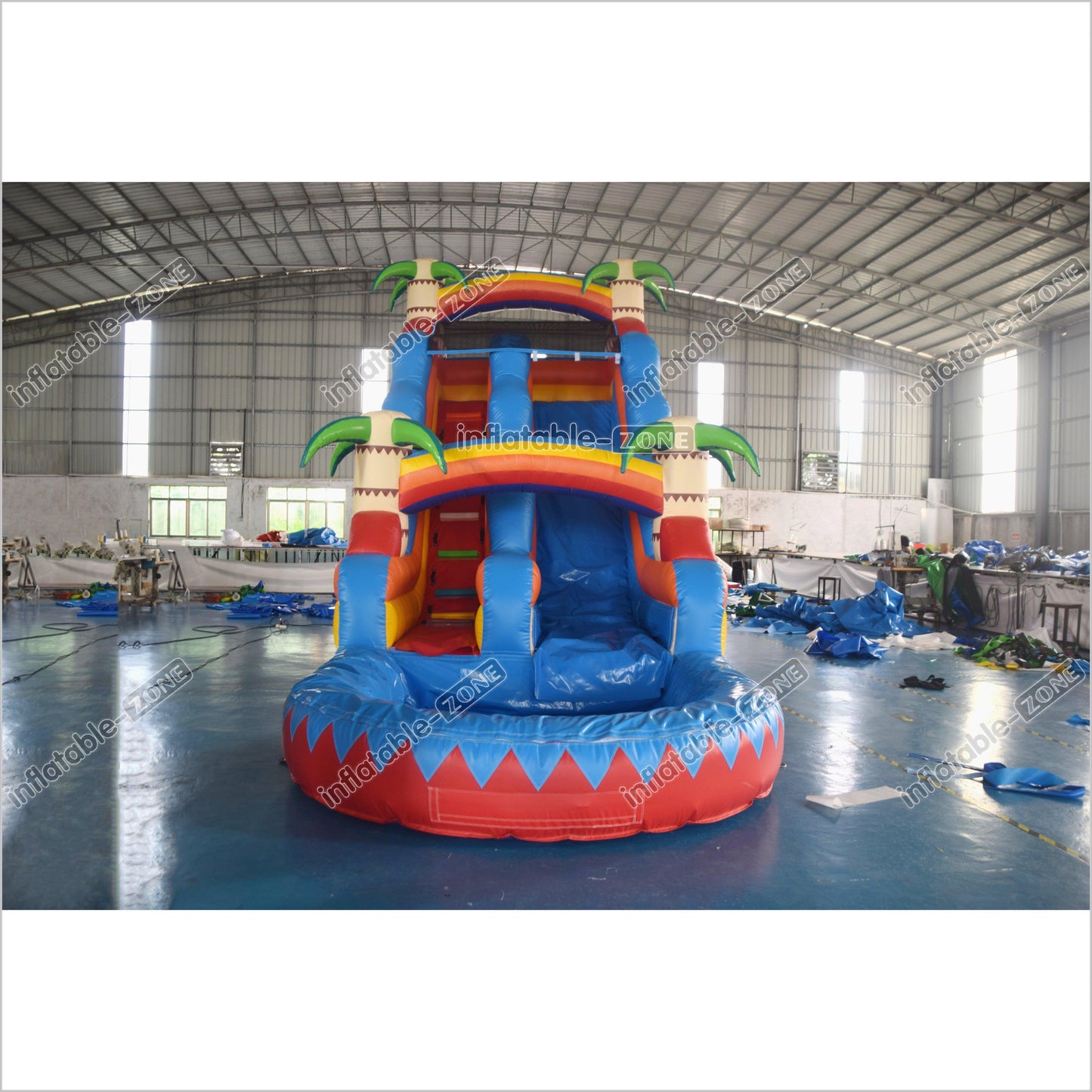 Palm Paradise Inflatable Water Slide Tropical Single Lane Wet Dry Waterslide Inflatable Pool - Inflatable-Zone