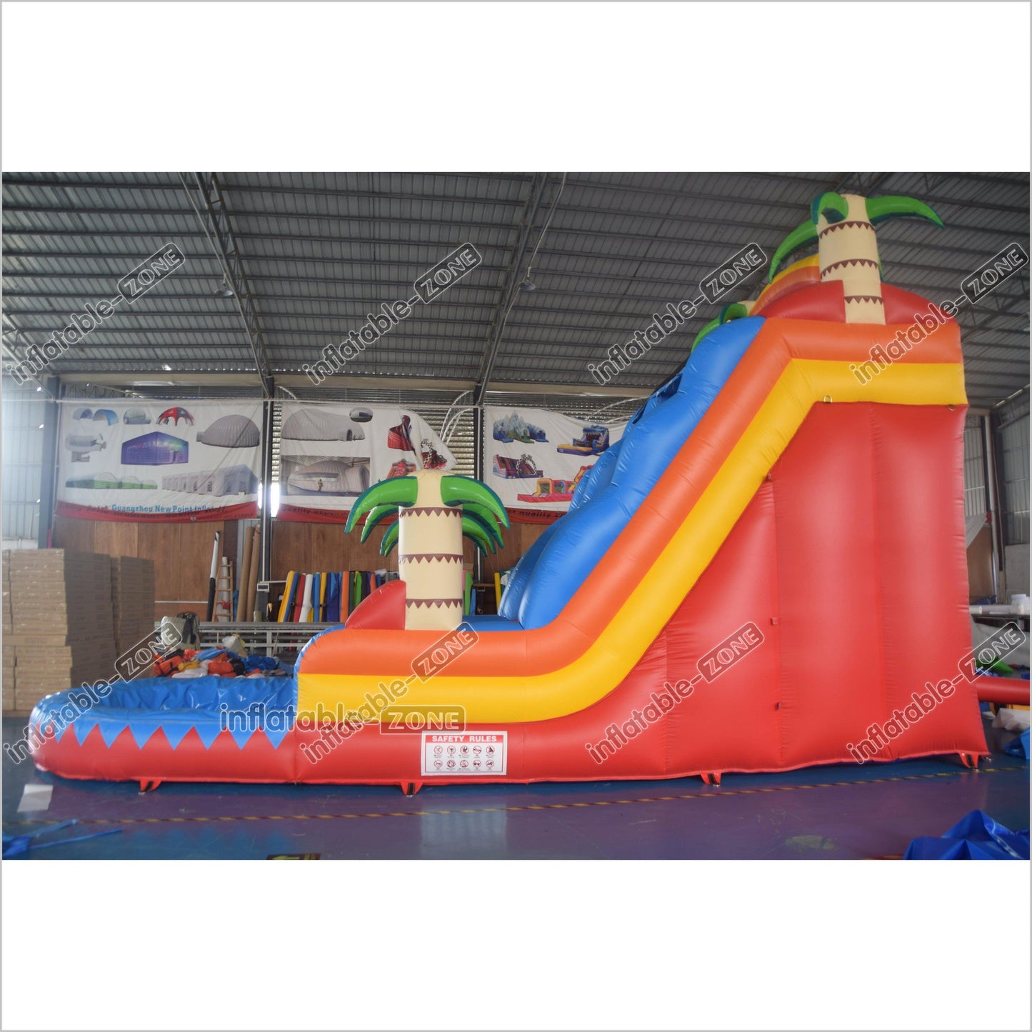 Palm Paradise Inflatable Water Slide Tropical Single Lane Wet Dry Waterslide Inflatable Pool - Inflatable-Zone