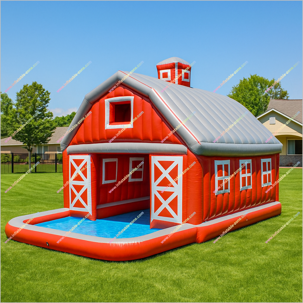 Backyard House Inflatable Barn Pool Hire A Soft Play Entertainment Hub Barn With Swimming Pool