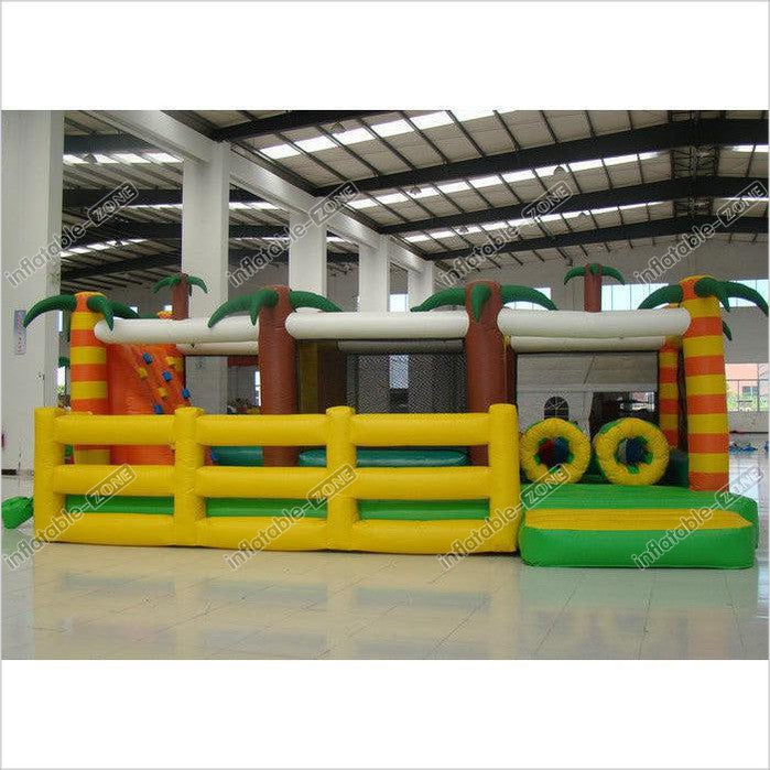 Coconut Tree Inflatable Bouncy Obstacle Course , Outdoor Playground Blow Up Bounce House Race